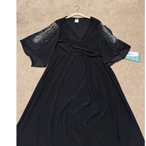 MSK beaded split 3/4 sleeve Midi  fit & flair Black Occasion Dress size XL NWT